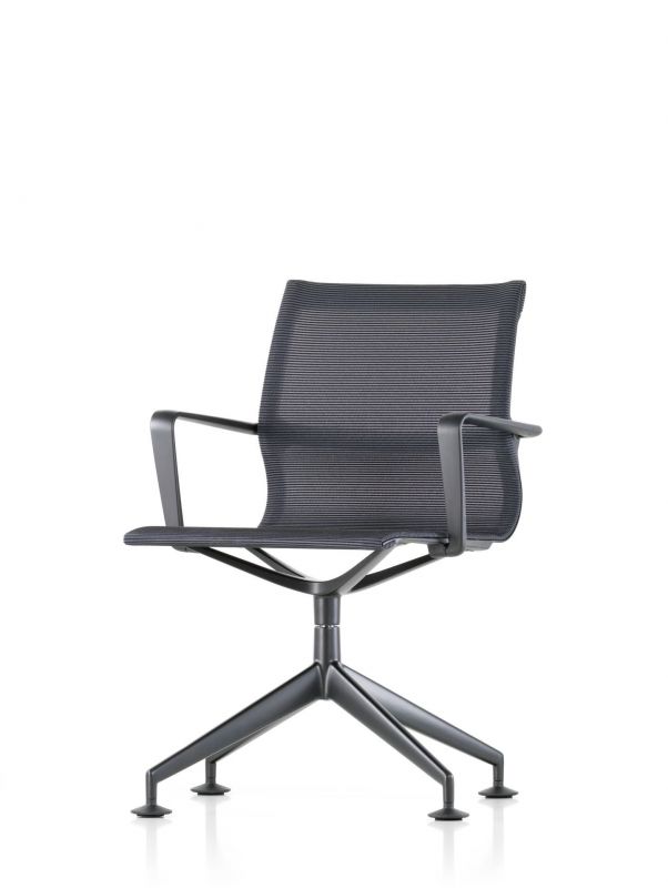 Vitra Physix Conference Stuhl mit Armlehnen und grauem Netzbezug, ideal für Konferenzräume.